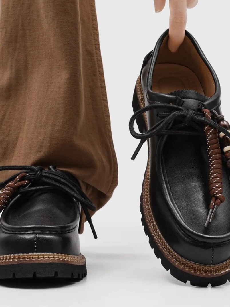 Luxury Men's "Apron Derby" Black Casual Lace-Up.